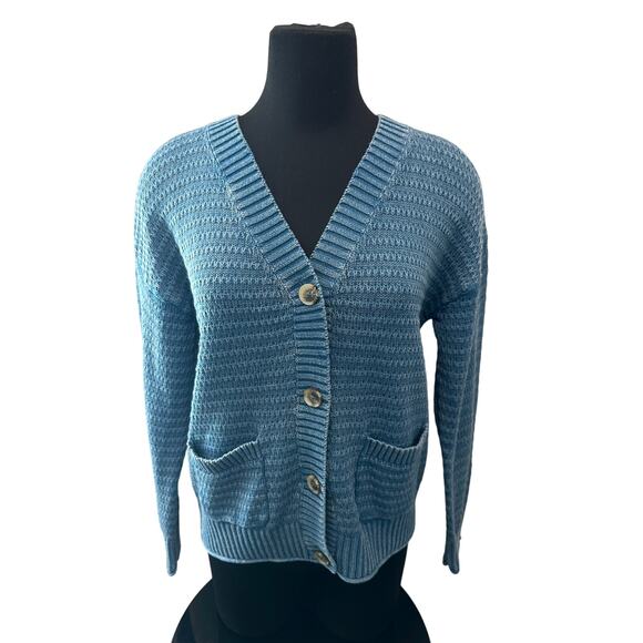 SONOMA | Blue Textured Knit Button Front Cardigan Sweater | Small - Picture 3 of 8